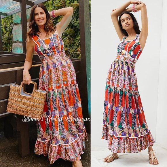 RARE NWT ANTHROPOLOGIE BHANUNI By JYOTI Square Neck Bohemian Maxi Dress. - Picture 12 of 16